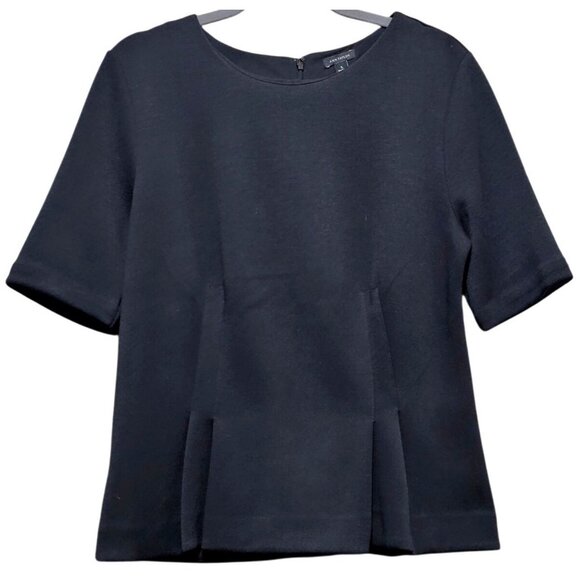 Ann Taylor Womens Black Short Sleeve Pleated Blouse L - Picture 1 of 8